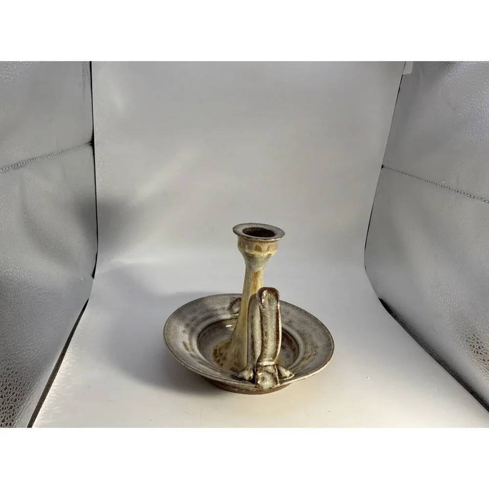 Handmade Stoneware Pottery Chamberstick‎ Candle Holder